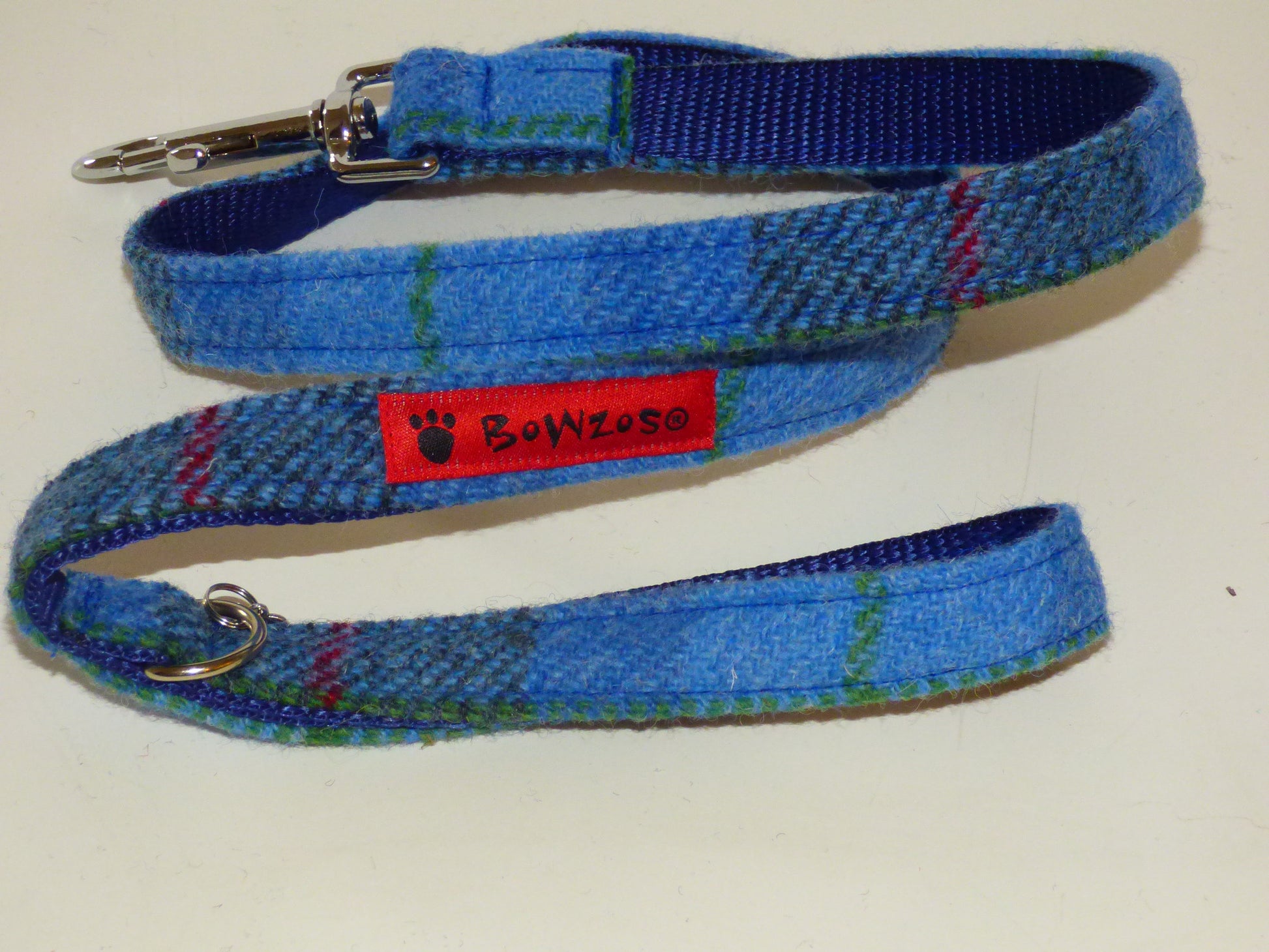 (Skye) Harris Tweed Bow Tie Dog Collar & Lead Set - Blue/Grey Check - BOWZOS