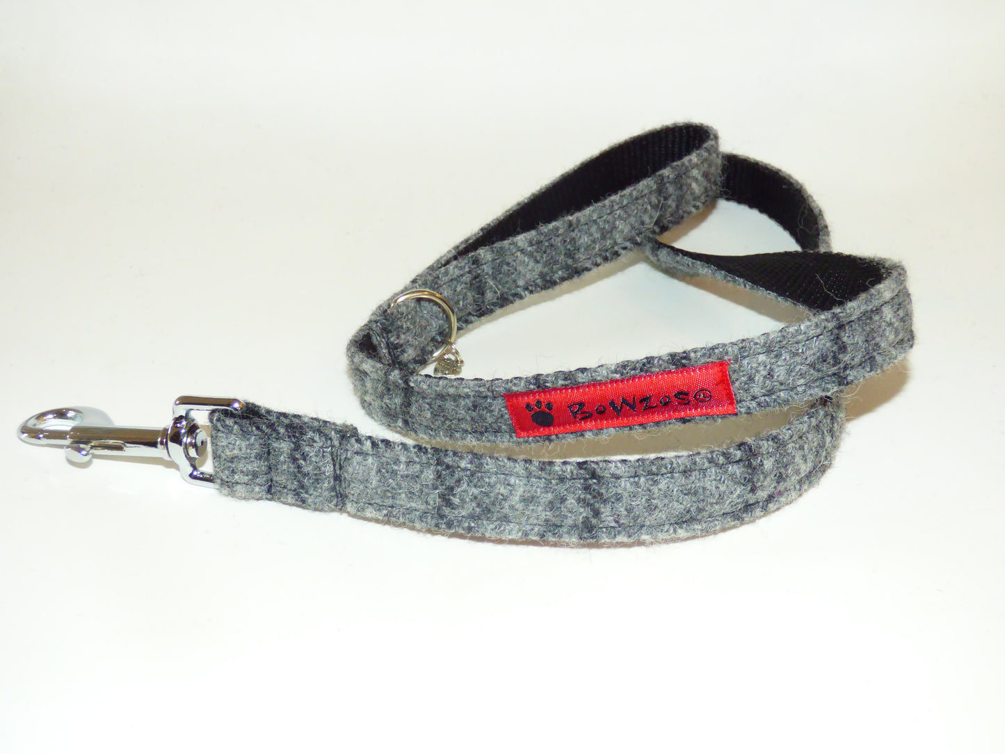 (Greyfriars) Harris Tweed Bow Tie Dog Collar & Lead Set - Grey Check - BOWZOS