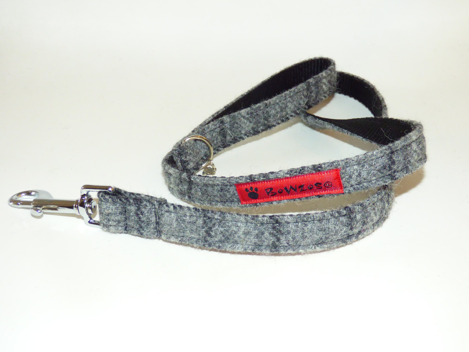 (Greyfriars) Harris Tweed Bow Tie Dog Collar & Lead Set - Grey Check - BOWZOS