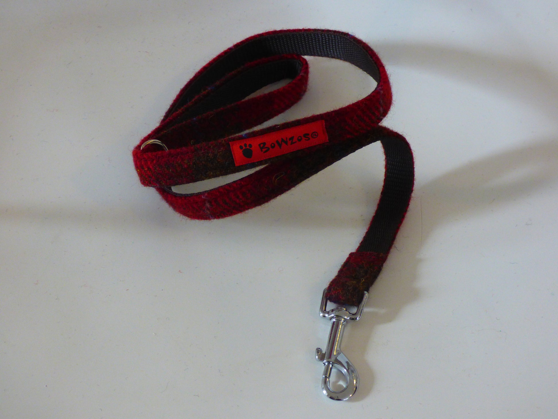 (Blair) Harris Tweed Bow Tie Dog Collar & Lead Set - Dark Red Check - BOWZOS