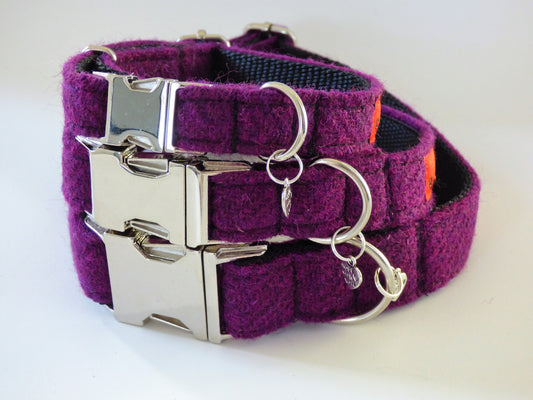 (Caledonian) Harris Tweed Dog Collar  - Dark Purple - BOWZOS