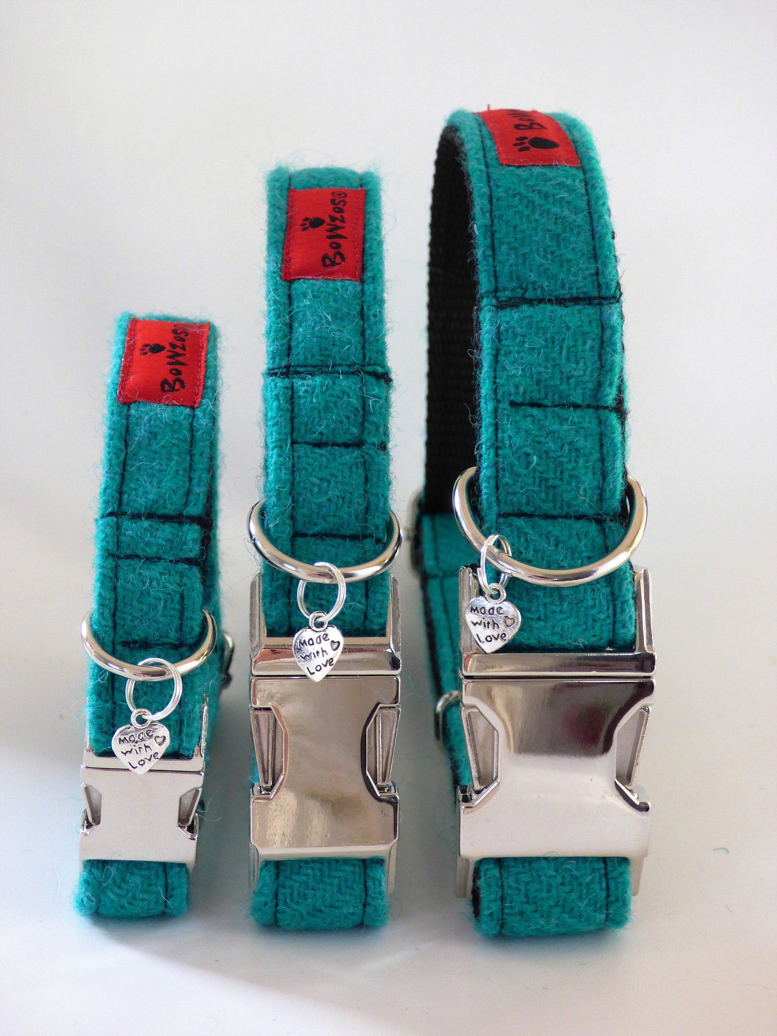 (Dalmahoy) Harris Tweed Flower Dog Collar - Jade - BOWZOS