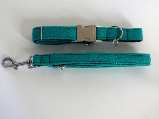 (Dalmahoy) Harris Tweed Dog Collar & Lead Set - Jade - BOWZOS