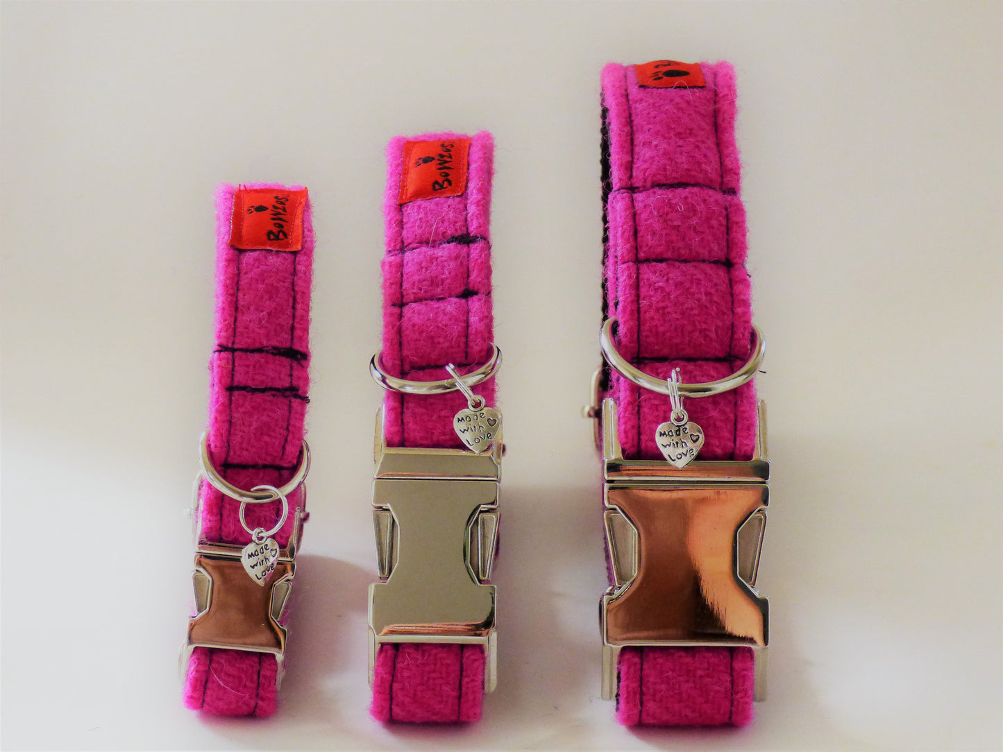 (Roxburghe) Harris Tweed Flower Dog Collar & Lead Set - Bubblegum Pink - BOWZOS