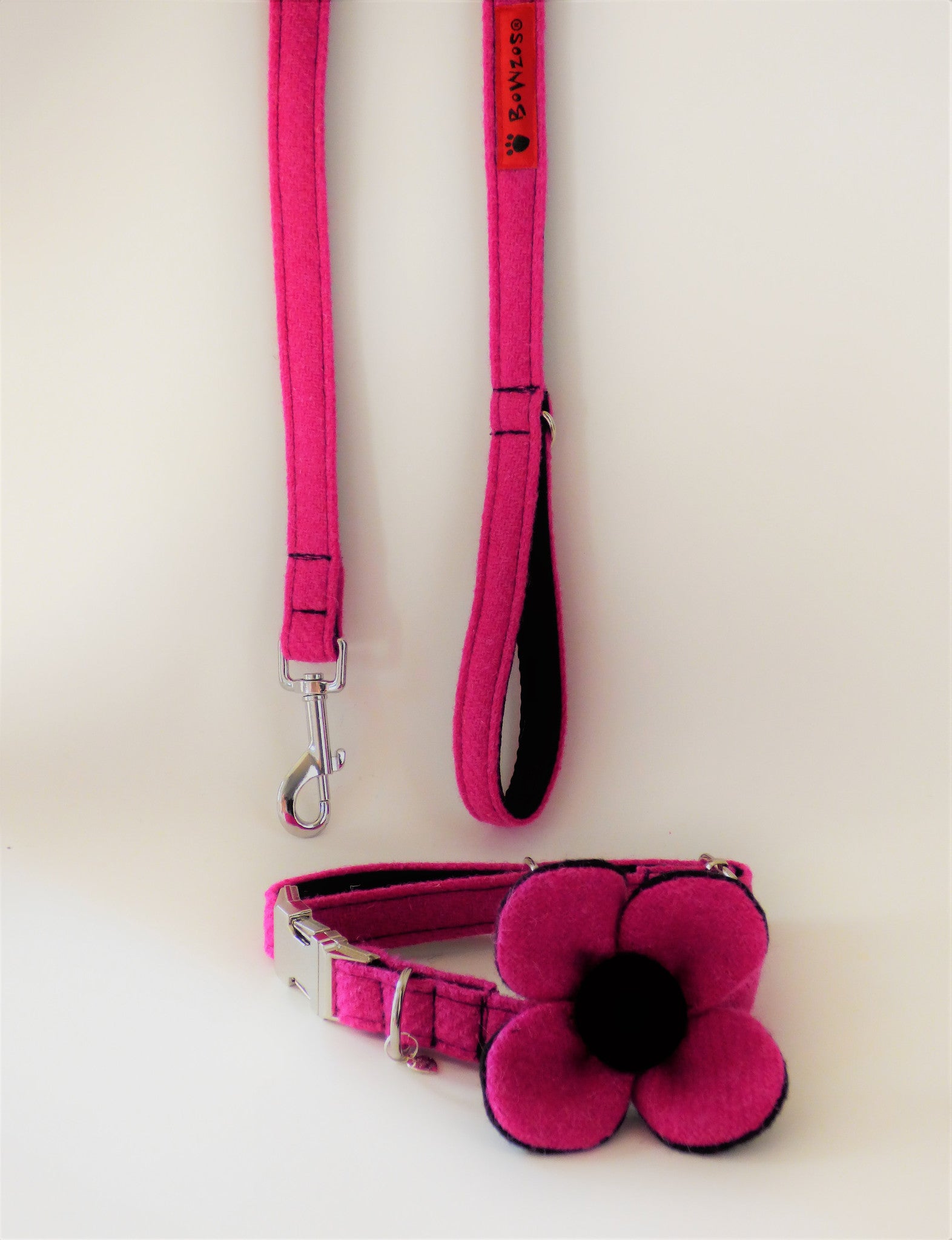 (Roxburghe) Harris Tweed Flower Dog Collar & Lead Set - Bubblegum Pink - BOWZOS