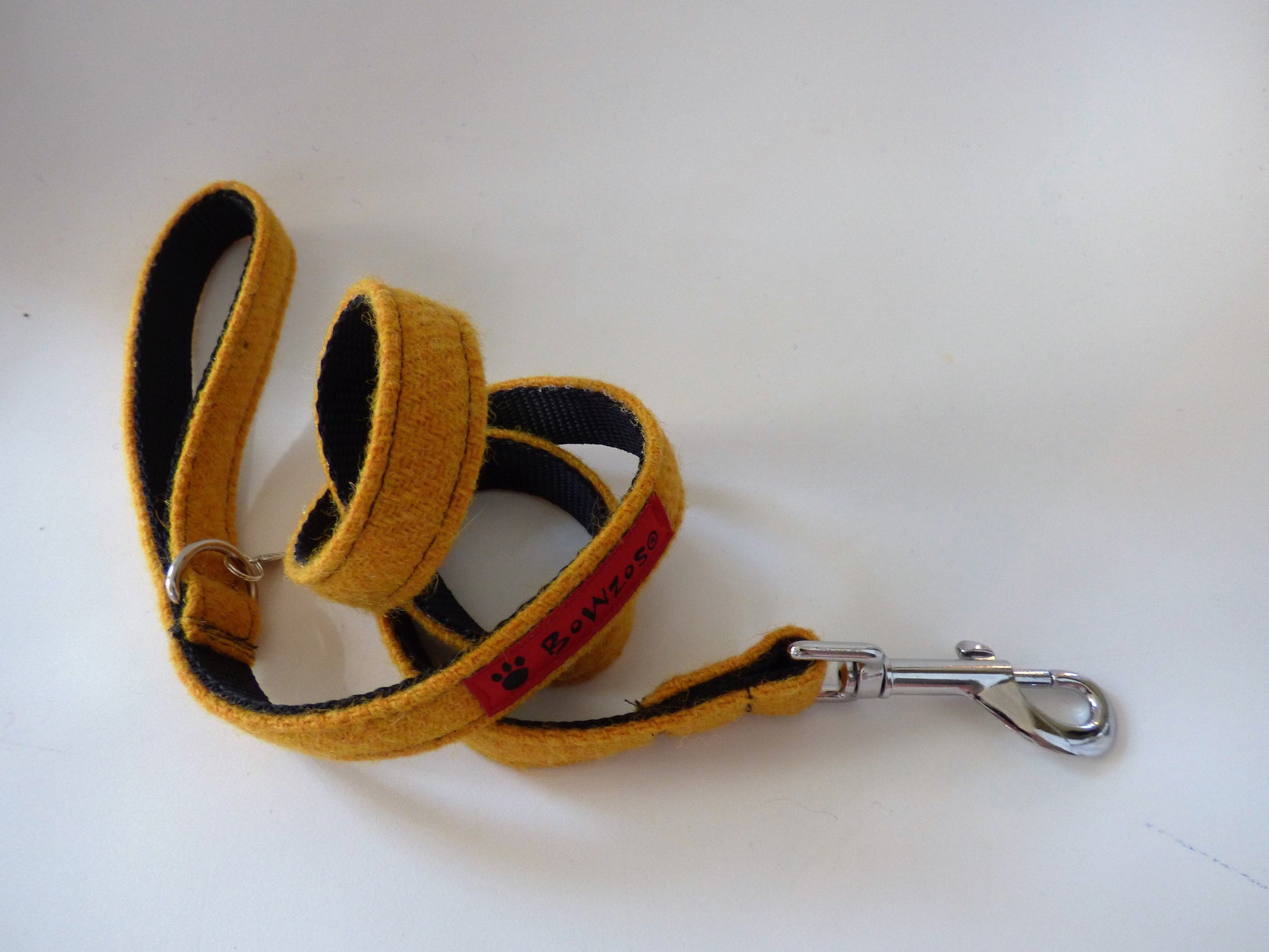 (Cairn) Harris Tweed Flower Dog Collar & Lead Set - Citrus Yellow - BOWZOS
