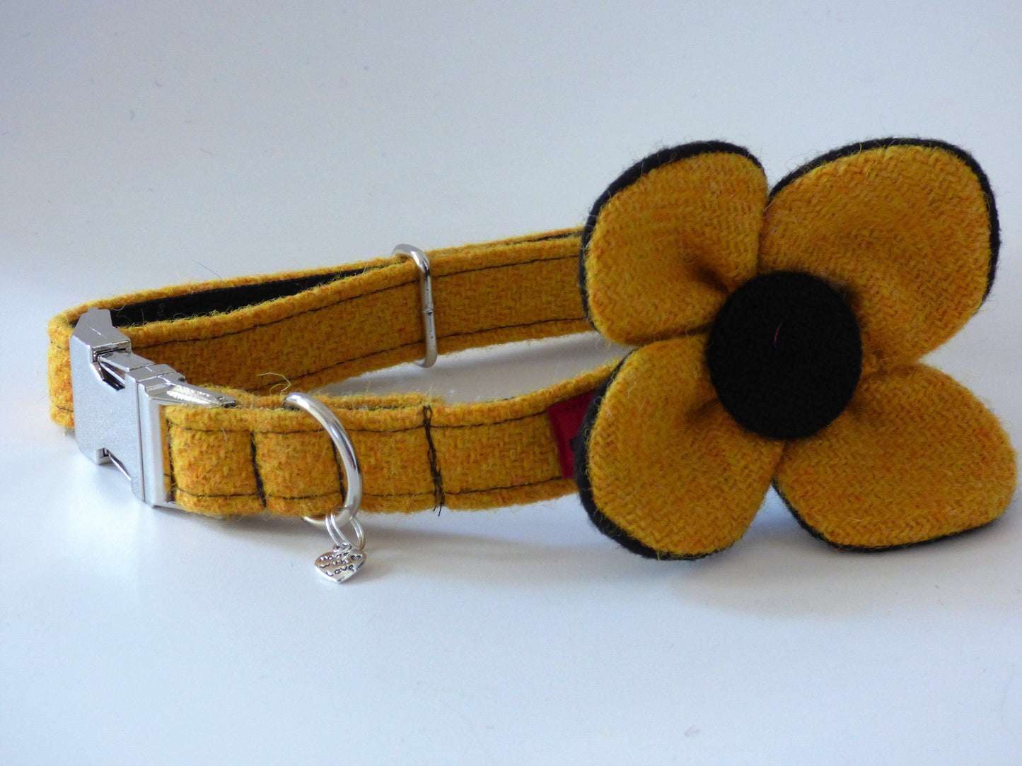 (Cairn) Harris Tweed Flower Dog Collar - Citrus Yellow - BOWZOS