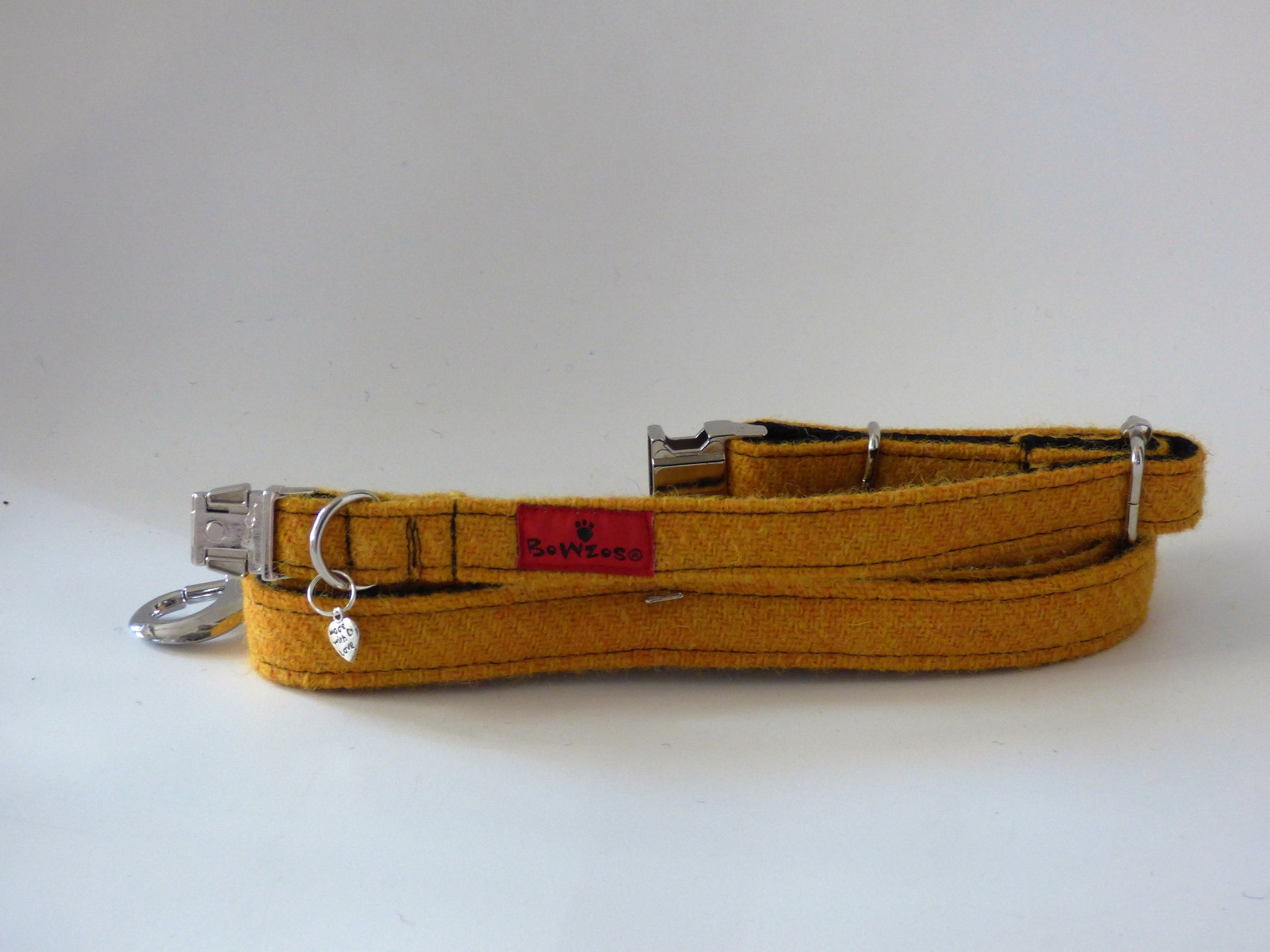 (Cairn) Harris Tweed Dog Collar & Lead Set - Citrus Yellow - BOWZOS