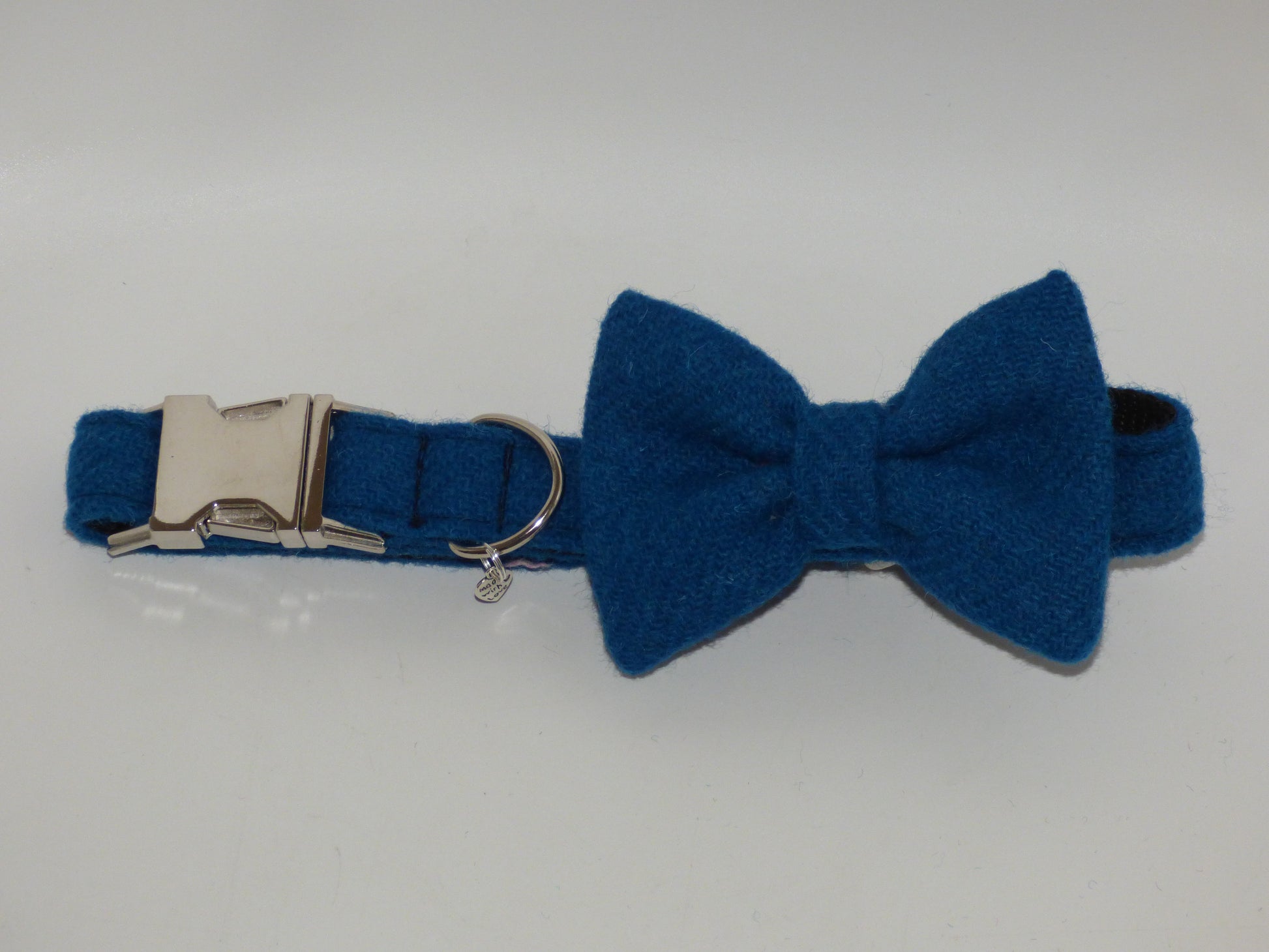 (Bonnie) Harris Tweed Bow Tie Dog Collar - Blue - BOWZOS