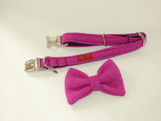 (Roxburghe) Harris Tweed Bow Tie Dog Collar - Bubblegum Pink - BOWZOS