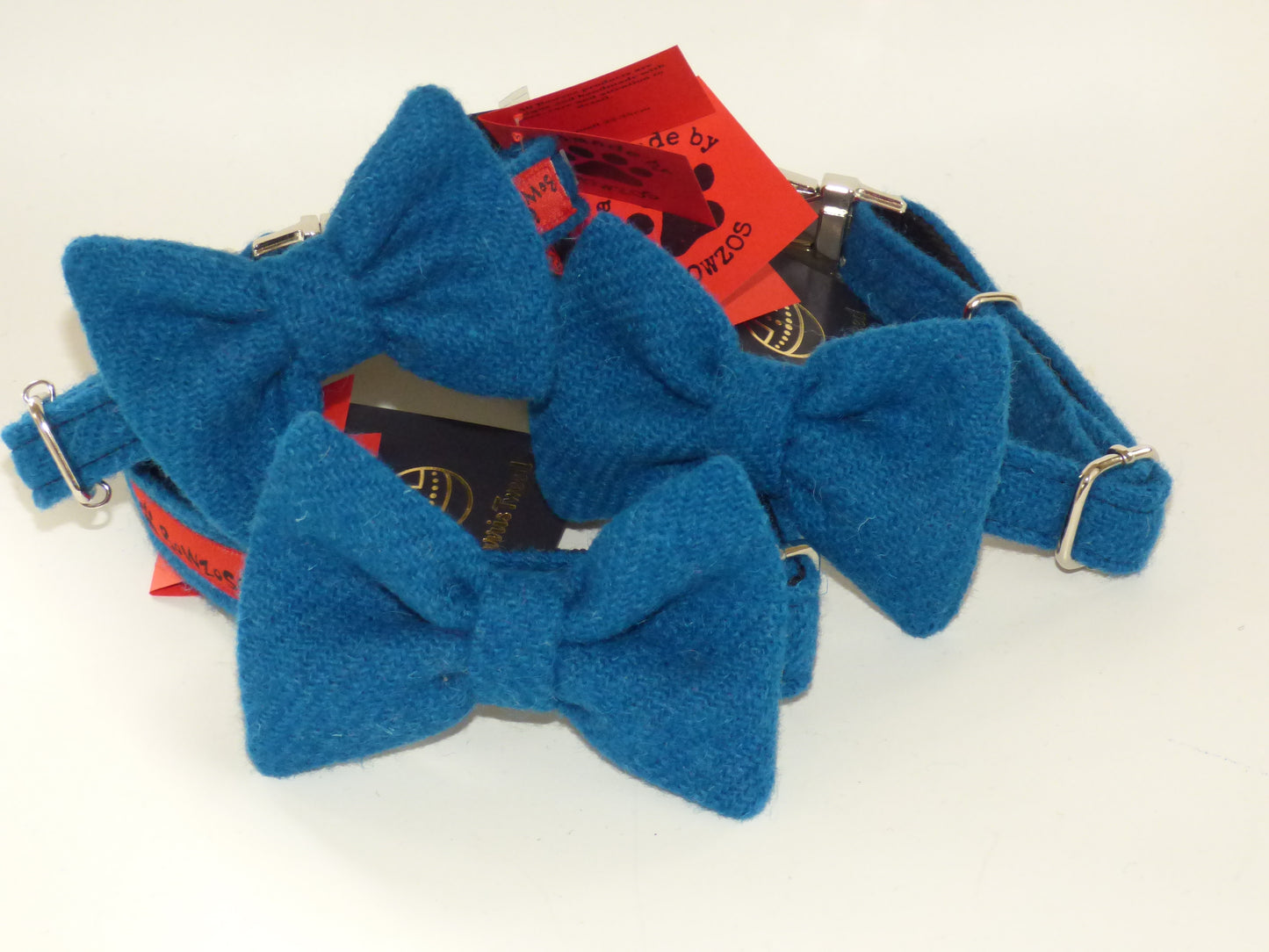 (Bonnie) Harris Tweed Bow Tie Dog Collar - Blue - BOWZOS