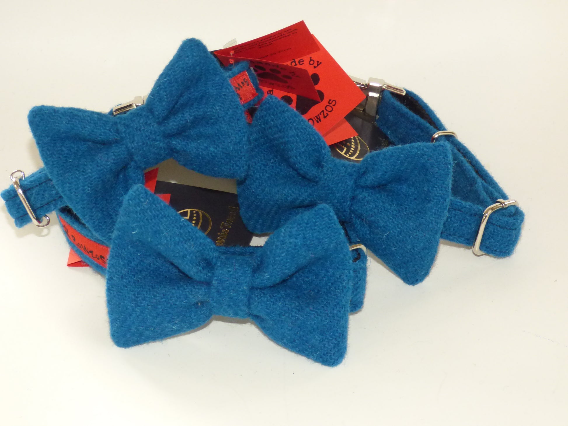(Bonnie) Harris Tweed Bow Tie Dog Collar - Blue - BOWZOS