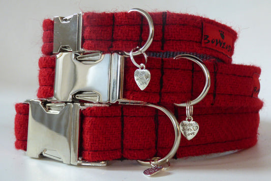 (Cranberry) Harris Tweed Dog Collar - BOWZOS
