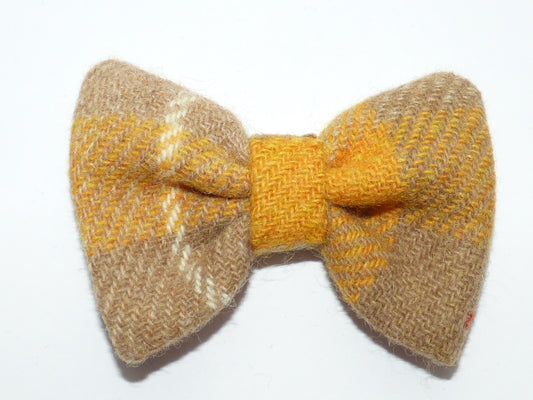 (Urquhart) Bowzos Bow - Harris Tweed Mustard & Beige Check - BOWZOS