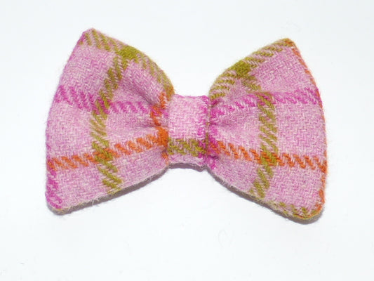 (Isla) Bowzos Bow - Harris Tweed Baby Pink Check - BOWZOS