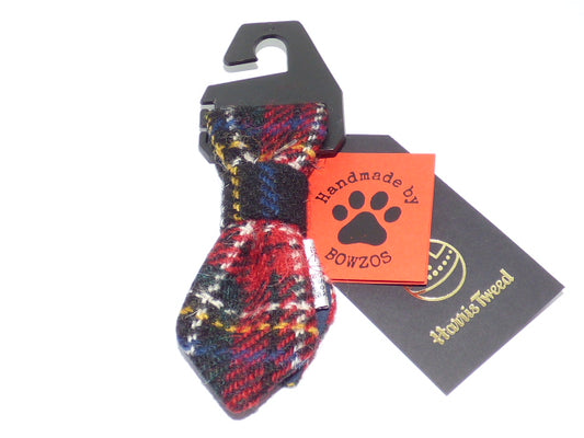 Bowzos Harris Tweed Dog Tie - Black Stewart Tartan - BOWZOS