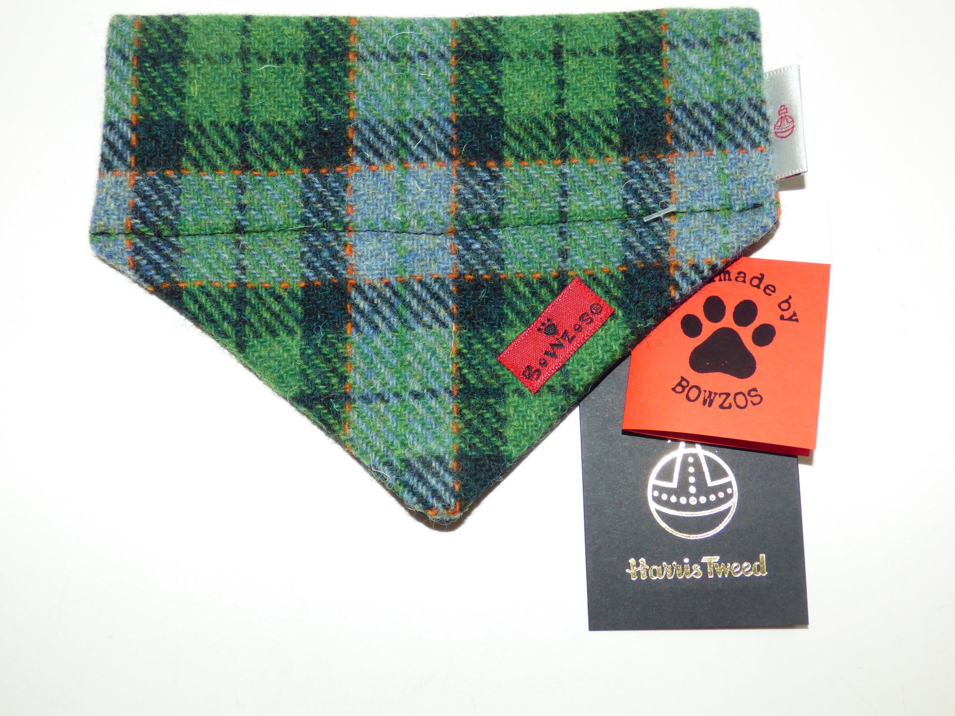 (Grass Green) Bowzos Harris Tweed Bandana - Green Check - BOWZOS