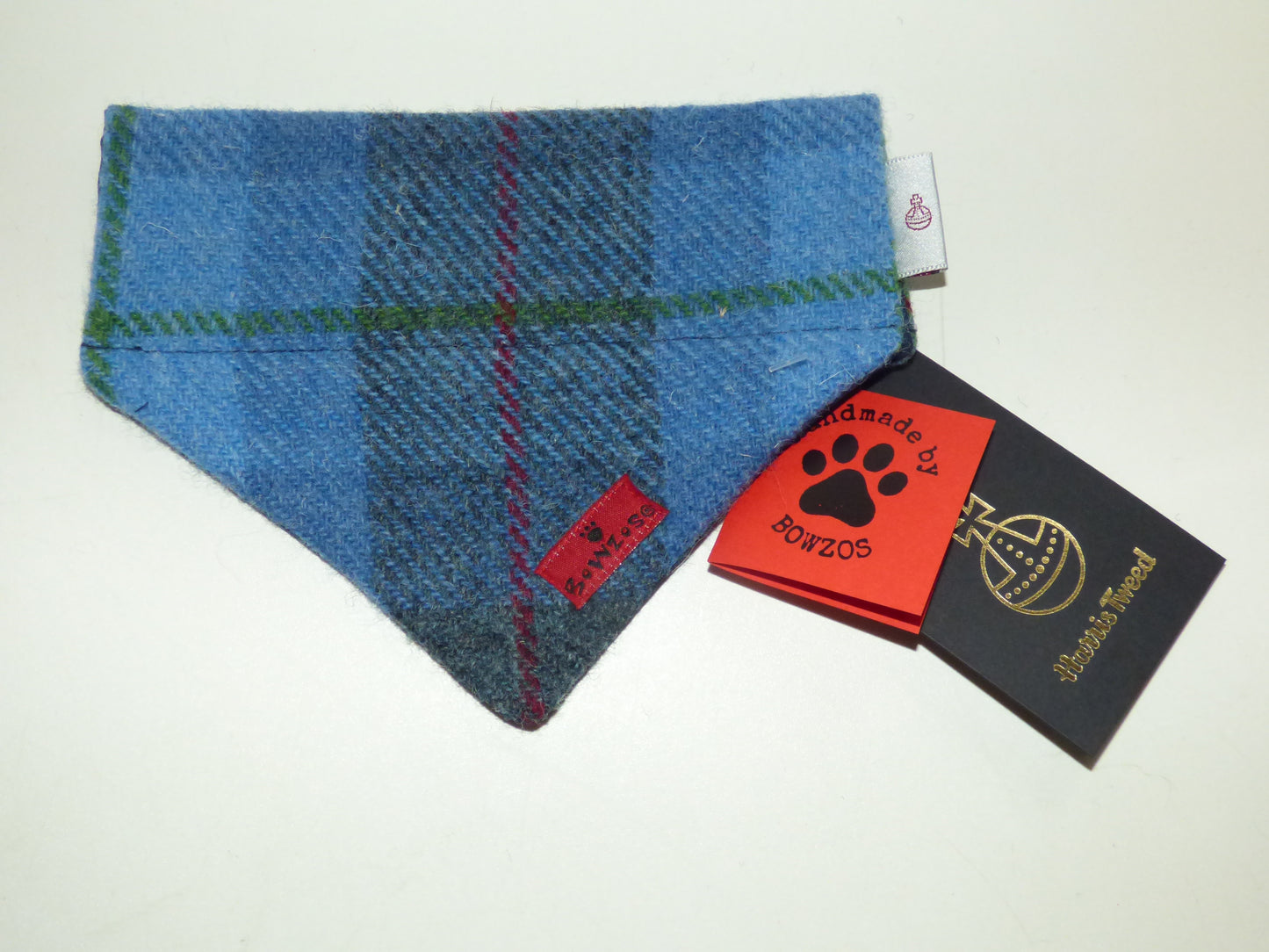 (Skye) Bowzos Harris Tweed Bandana - Grey & Blue Check - BOWZOS