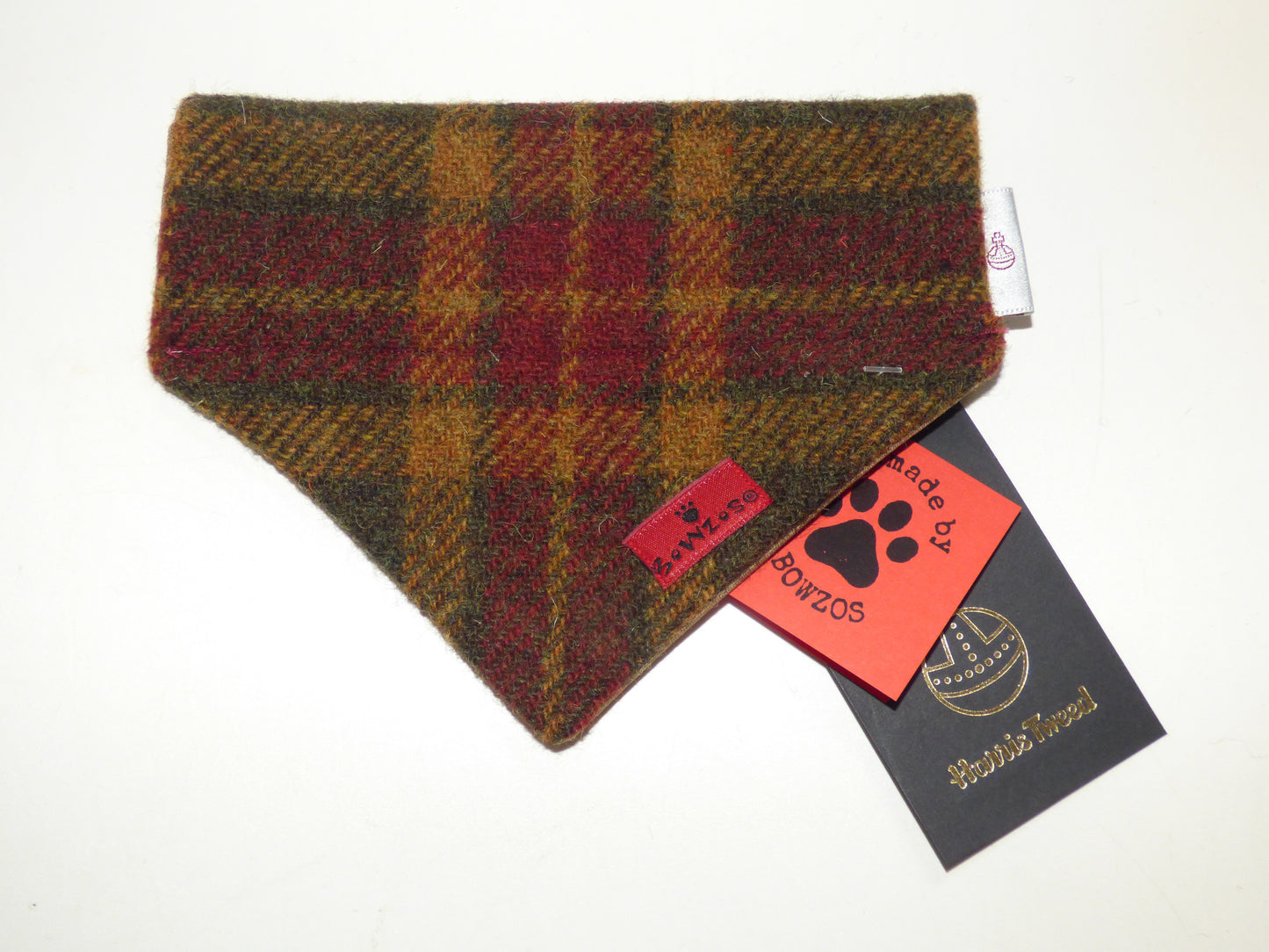 (Stornoway) Bowzos Harris Tweed Bandana - Chestnut & Mustard Check - BOWZOS
