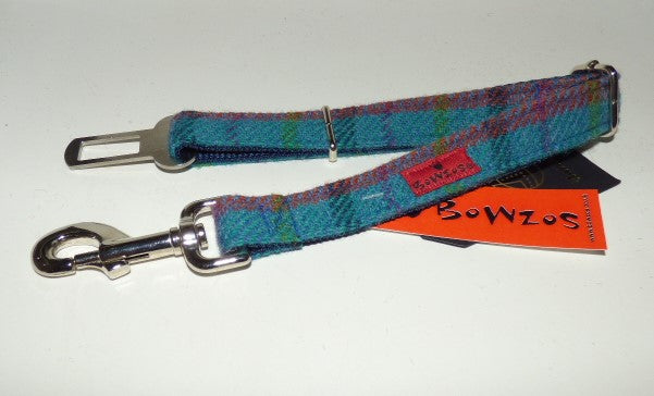 (Tiree) Harris Tweed Dog Seat Belt - Turquoise - BOWZOS