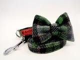 Harris Tweed Bow Tie Dog Collar & Lead Set - Grass Green Check - BOWZOS