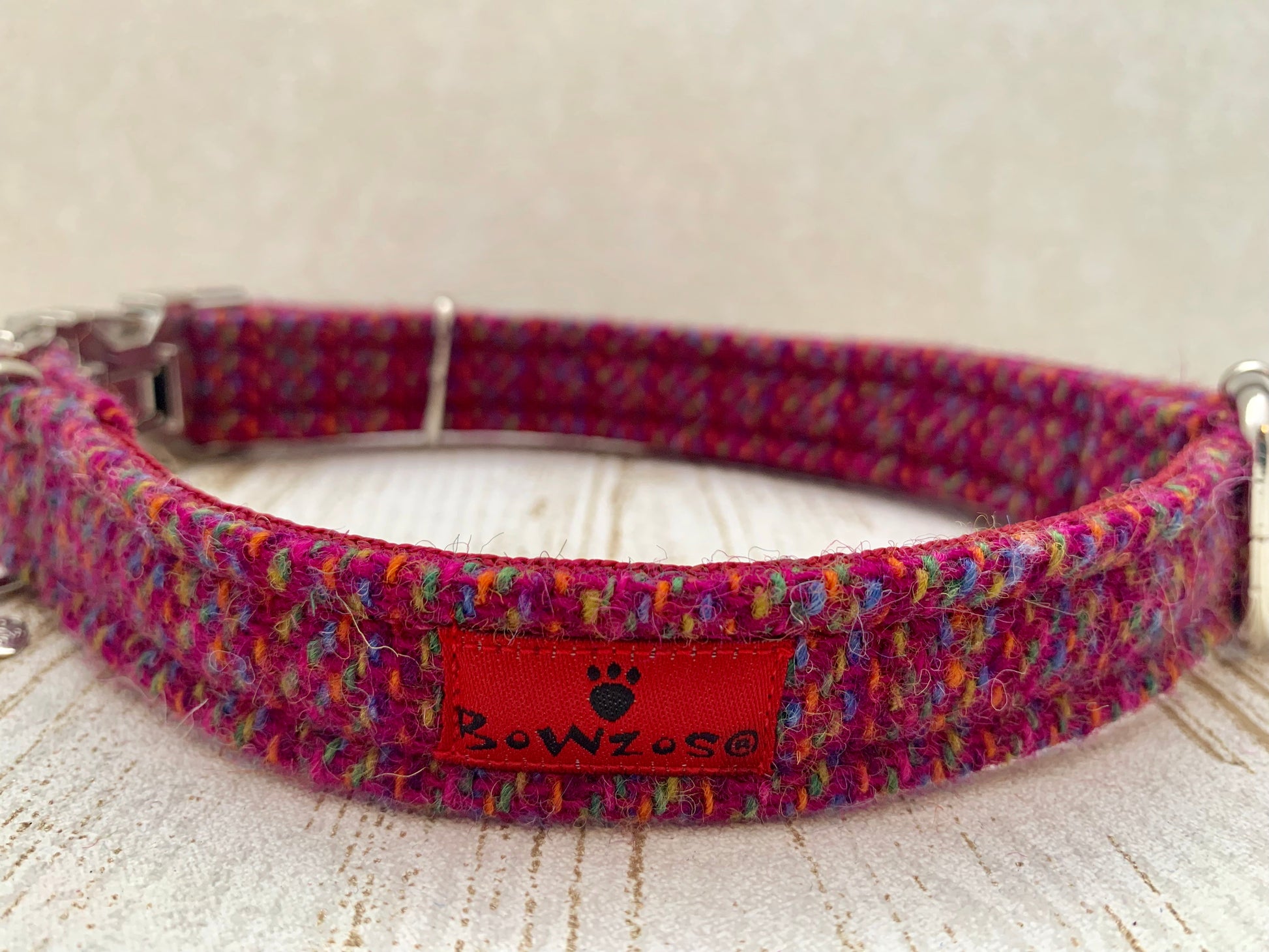 (Kellie) Harris Tweed Bow Tie Dog Collar - Pink Kaona - BOWZOS