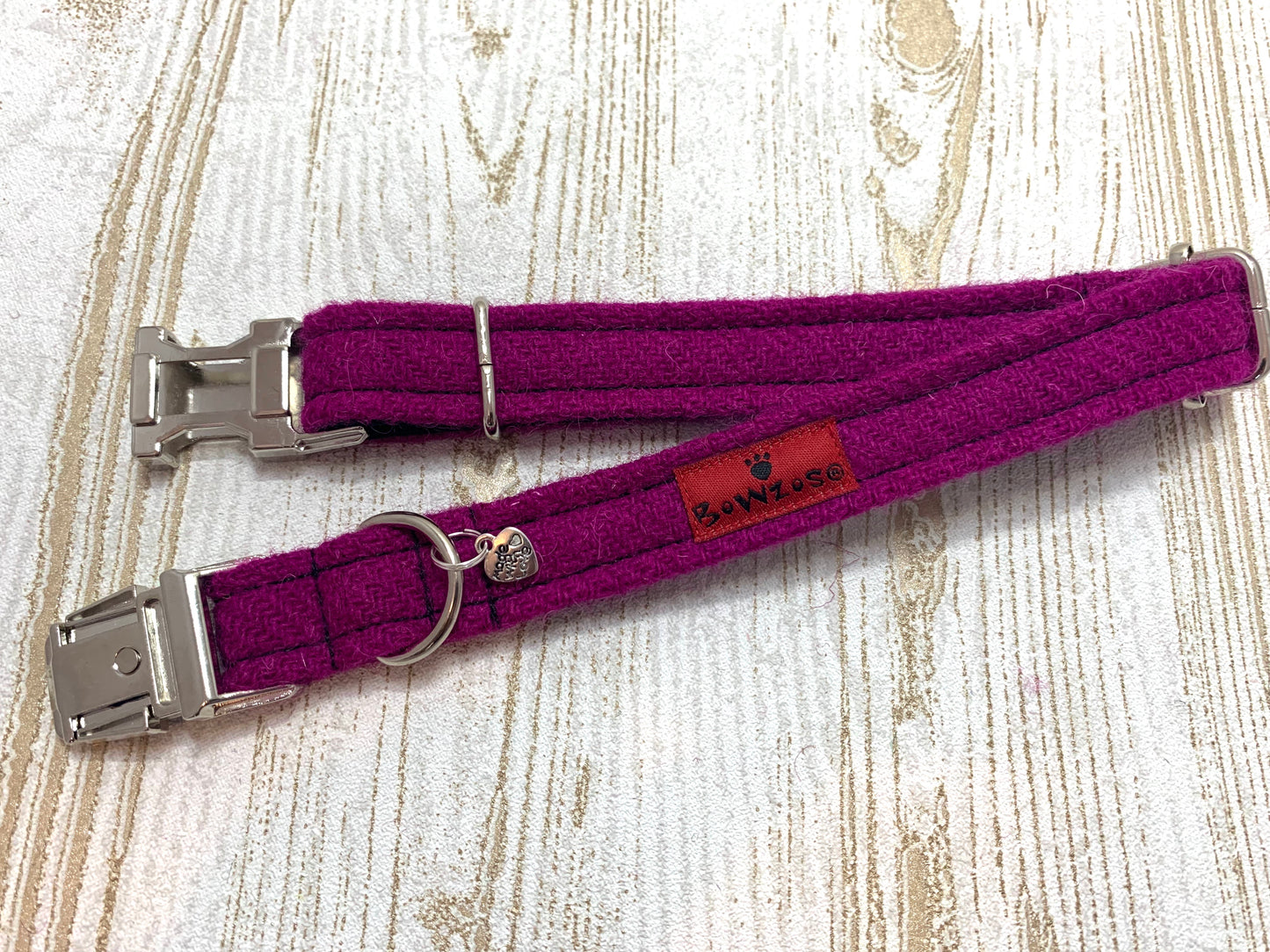 Harris Tweed Dog Collar - Fuchsia - BOWZOS