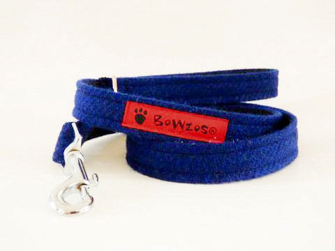 (Balmoral) Harris Tweed Dog Lead - Blue (with Silver Findings) - BOWZOS