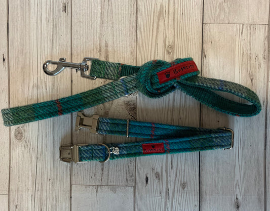 (Thistle) Harris Tweed® Dog Collar & Lead Set - Green