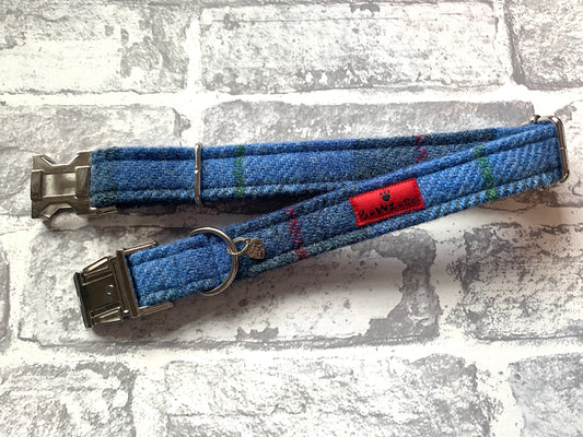 (Skye) Harris Tweed® Dog Collar  - Blue/Grey Check