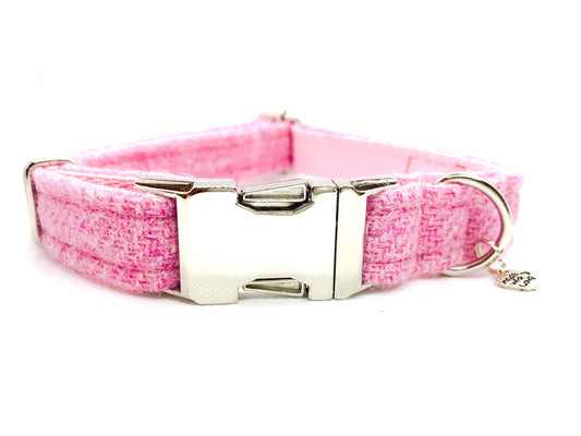 (Rose) Harris Tweed Dog Collar  - Baby Pink - BOWZOS