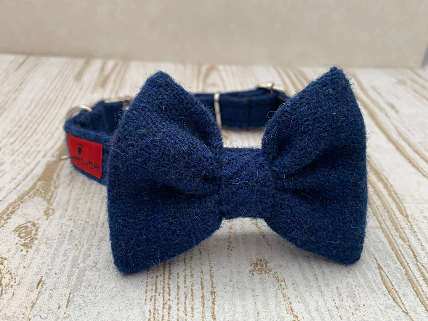 (Balmoral) Harris Tweed Bow Tie Dog Collar - Blue (with Silver Findings) - BOWZOS