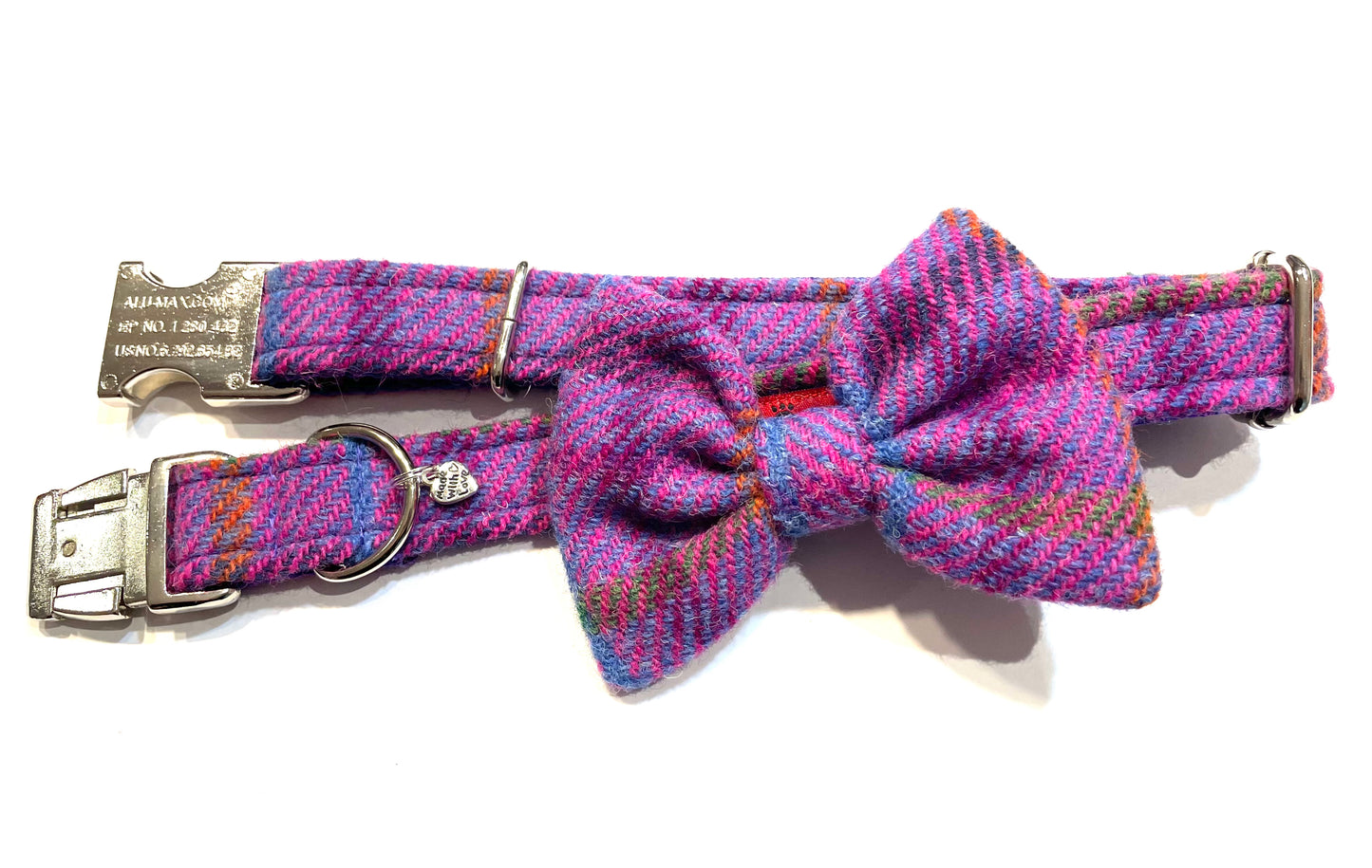 (Jura) Harris Tweed® Bow Tie Dog Collar - Purple Check