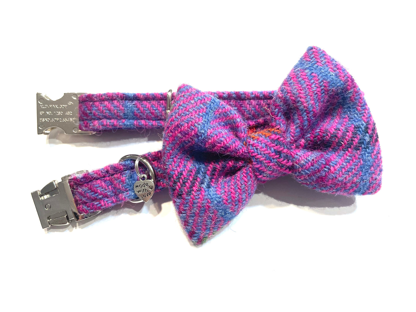 (Jura) Harris Tweed® Bow Tie Dog Collar - Purple Check
