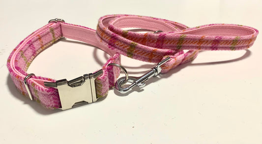(Isla) Harris Tweed® Dog Collar & Lead Set - Baby Pink