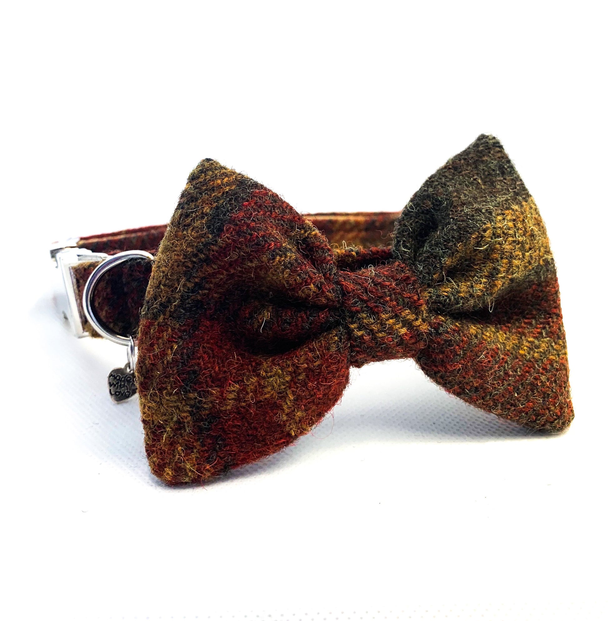 (Stornoway) Harris Tweed Bow Tie Dog Collar - Chestnut & Mustard - BOWZOS