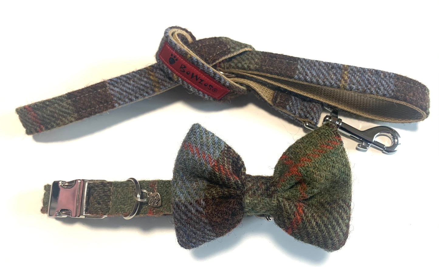 ( MacLeod Tartan) Harris Tweed® Bow Tie Dog Collar & Lead Set - MacLeod Tartan