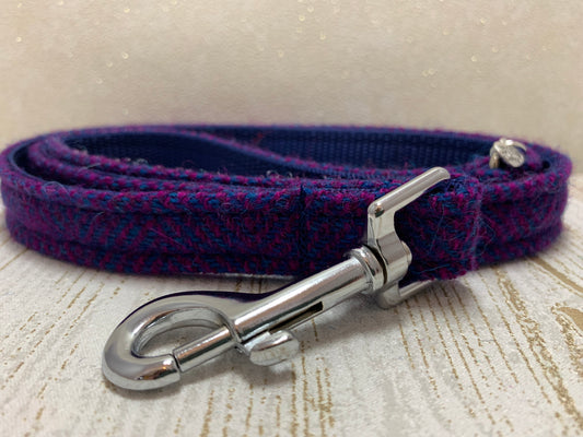 (Seilebost) Harris Tweed Dog Lead - Purple Herringbone - BOWZOS