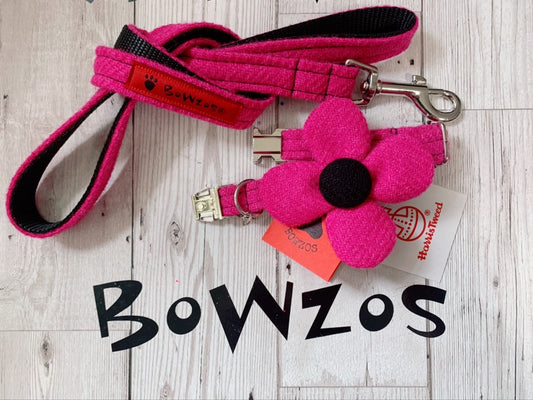 (Roxburghe) Harris Tweed® Flower Dog Collar & Lead Set - Bubblegum Pink