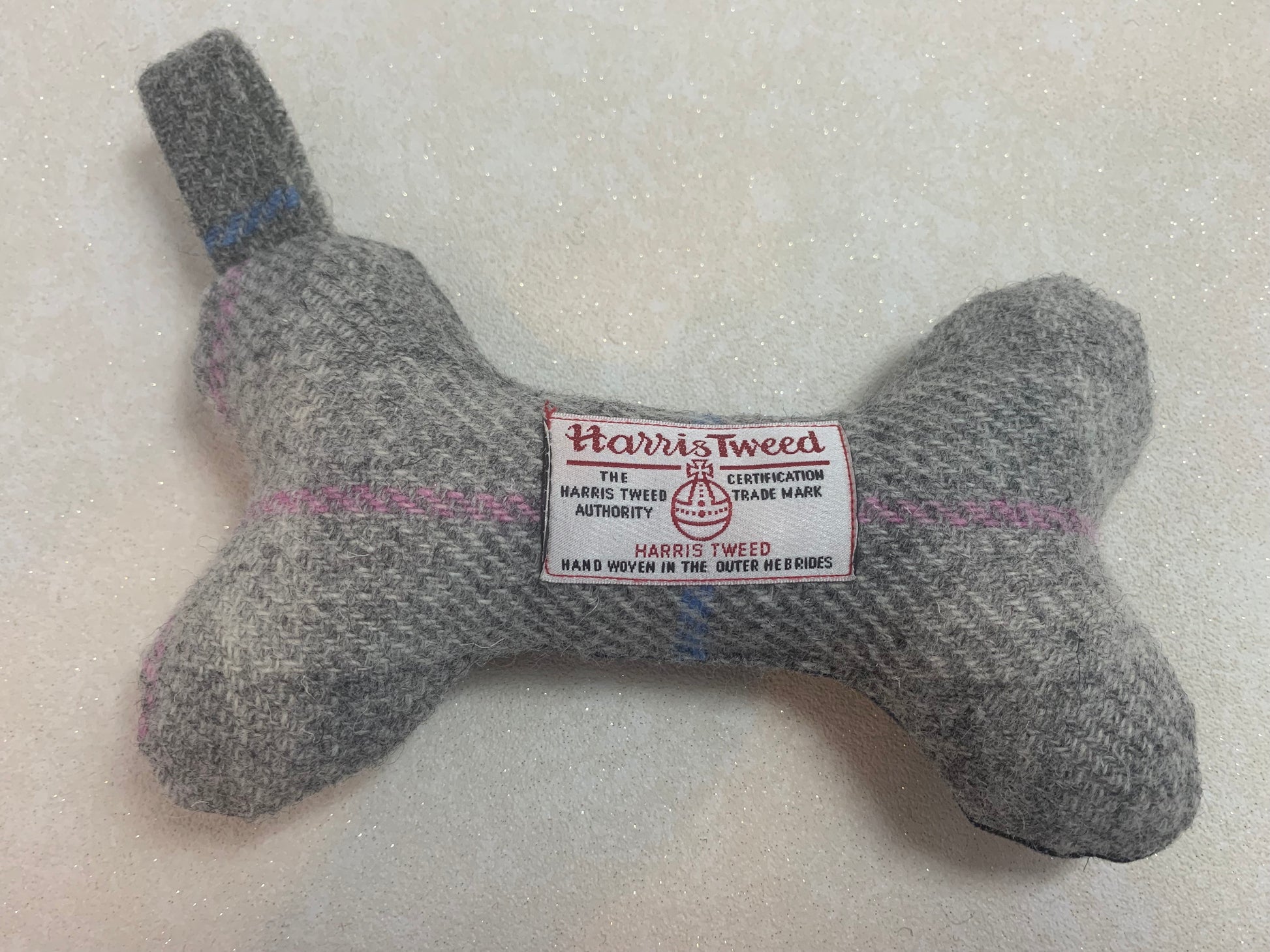(Baby Grey) Bowzos Harris Tweed Squeaky Bone Toy - Grey - BOWZOS
