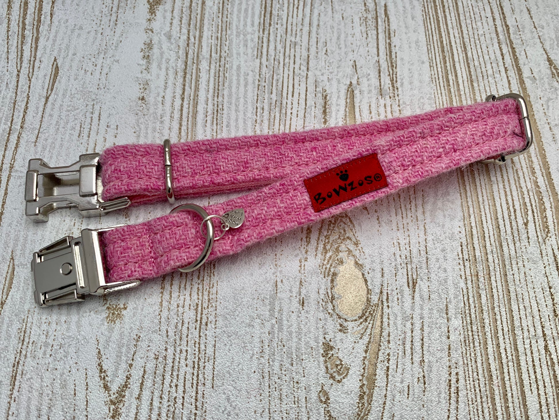 (Rose) Harris Tweed Dog Collar  - Baby Pink - BOWZOS