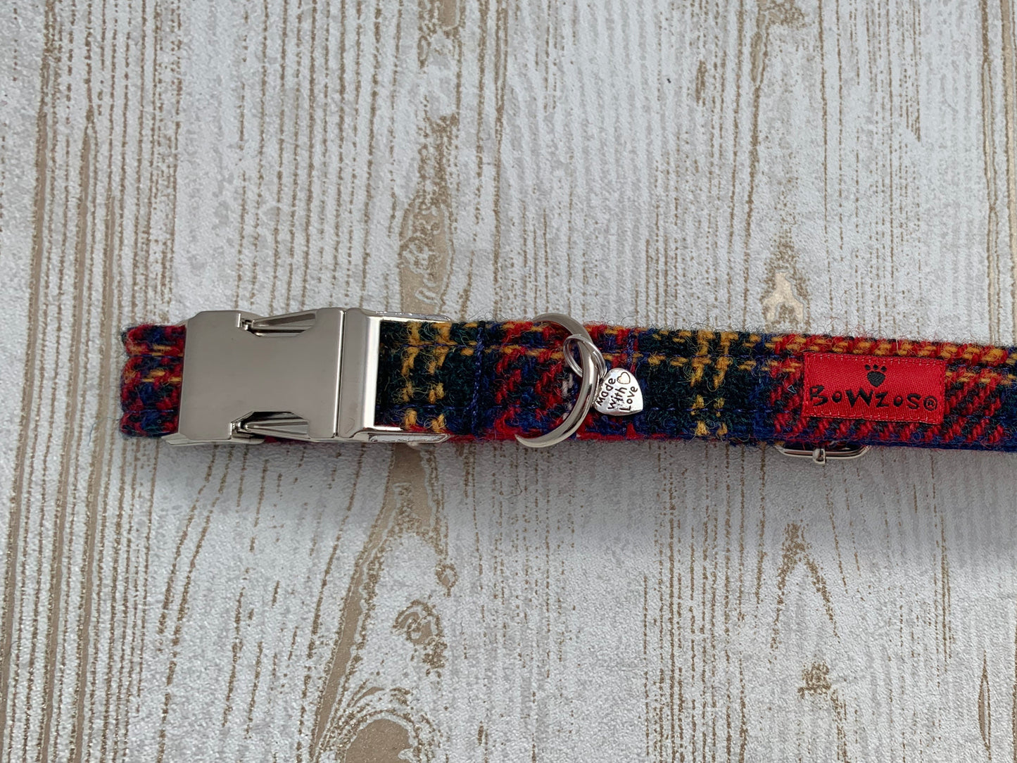 Harris Tweed Dog Collar  - Red Stewart Tartan - BOWZOS