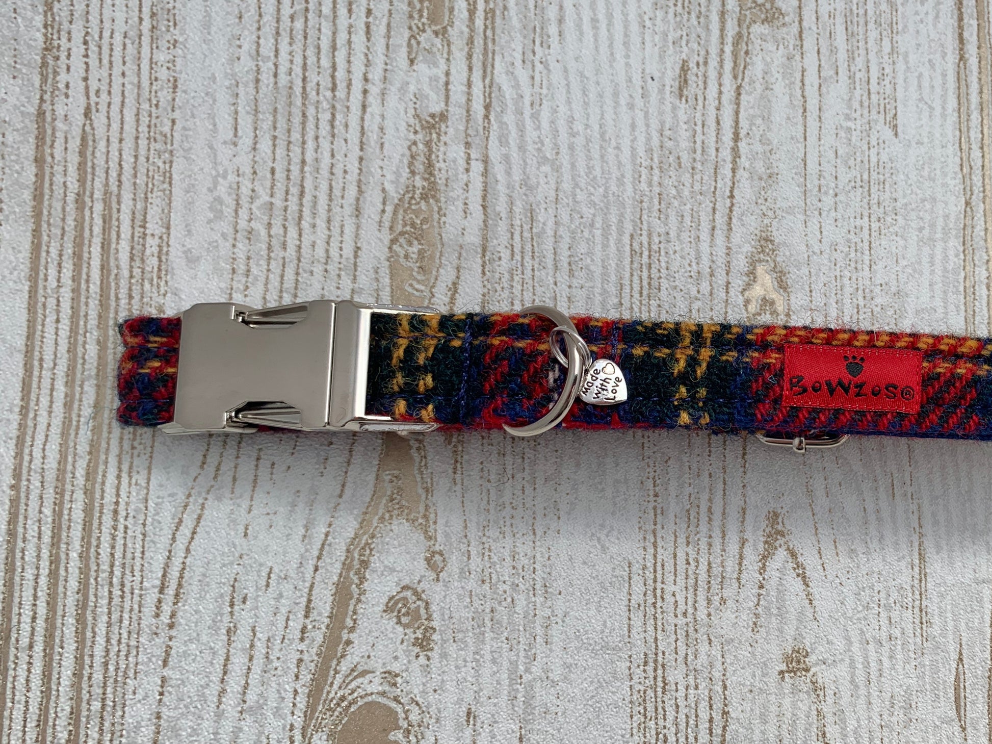 Harris Tweed Dog Collar  - Red Stewart Tartan - BOWZOS