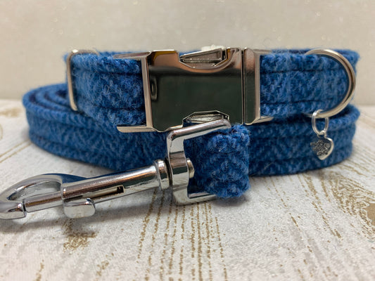 (Scarista) Harris Tweed Dog Lead - Blue Herringbone - BOWZOS