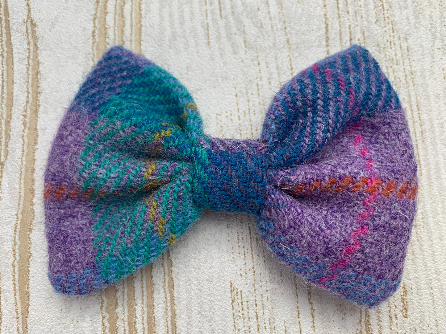 (Hebrides) Harris Tweed Bow Tie Dog Collar - Purple & Jade Check - BOWZOS