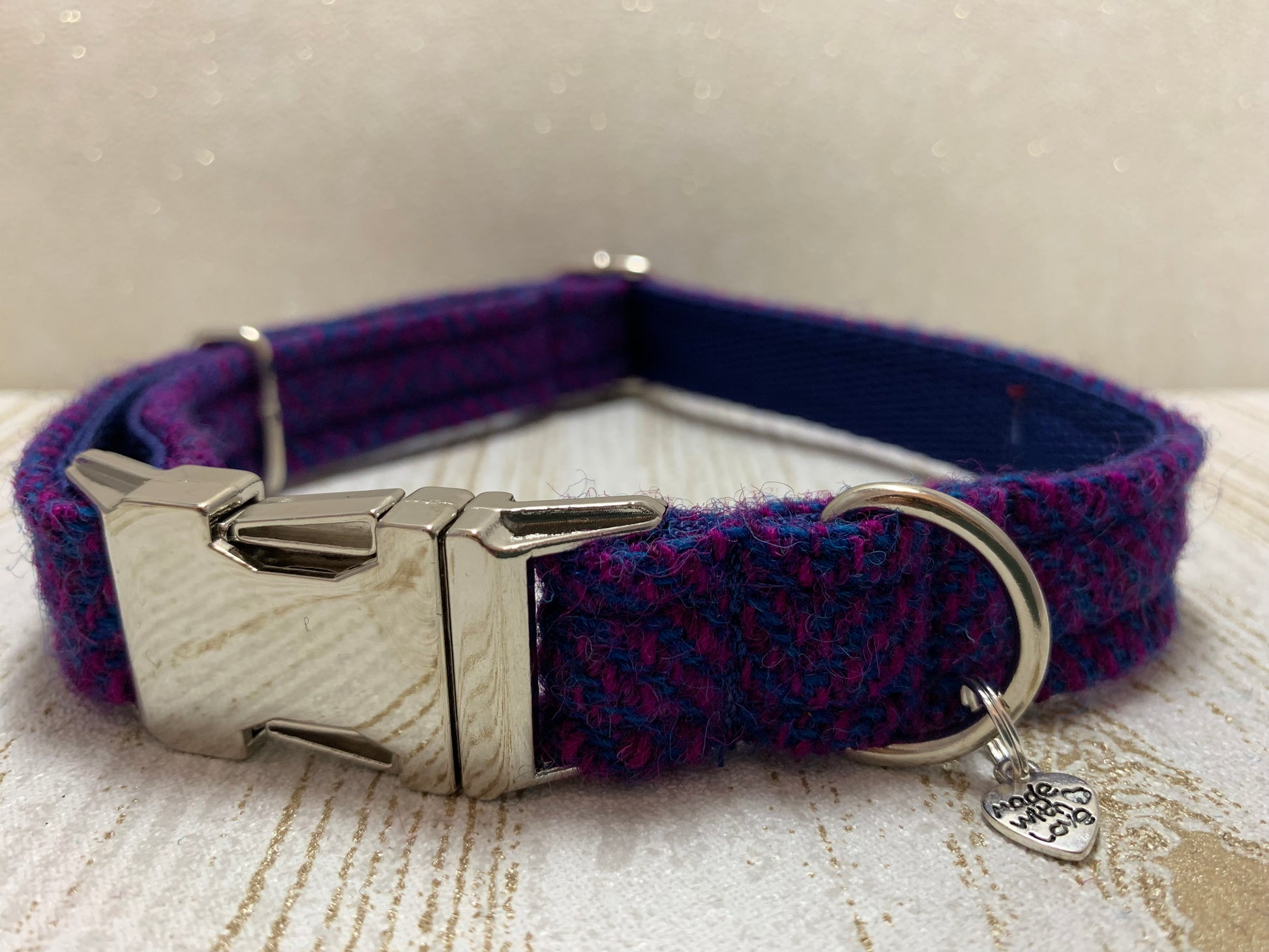 (Seilebost) Harris Tweed Dog Collar - Purple Herringbone - BOWZOS