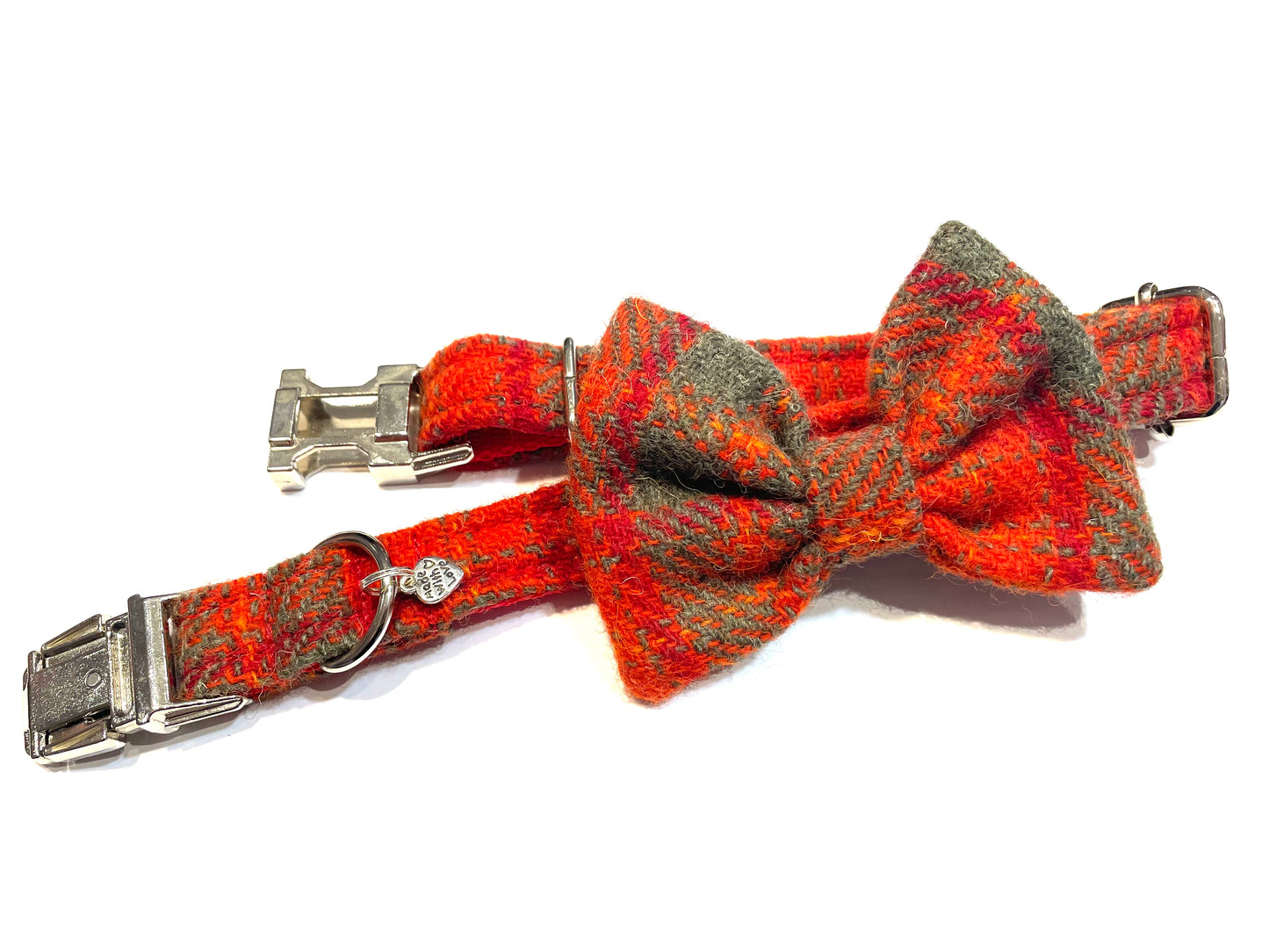 (Arran) Harris Tweed® Bow Tie Dog Collar - Orange Check