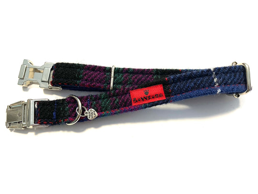 (Lomond) Harris Tweed® Dog Collar  - Purple & Blue Check