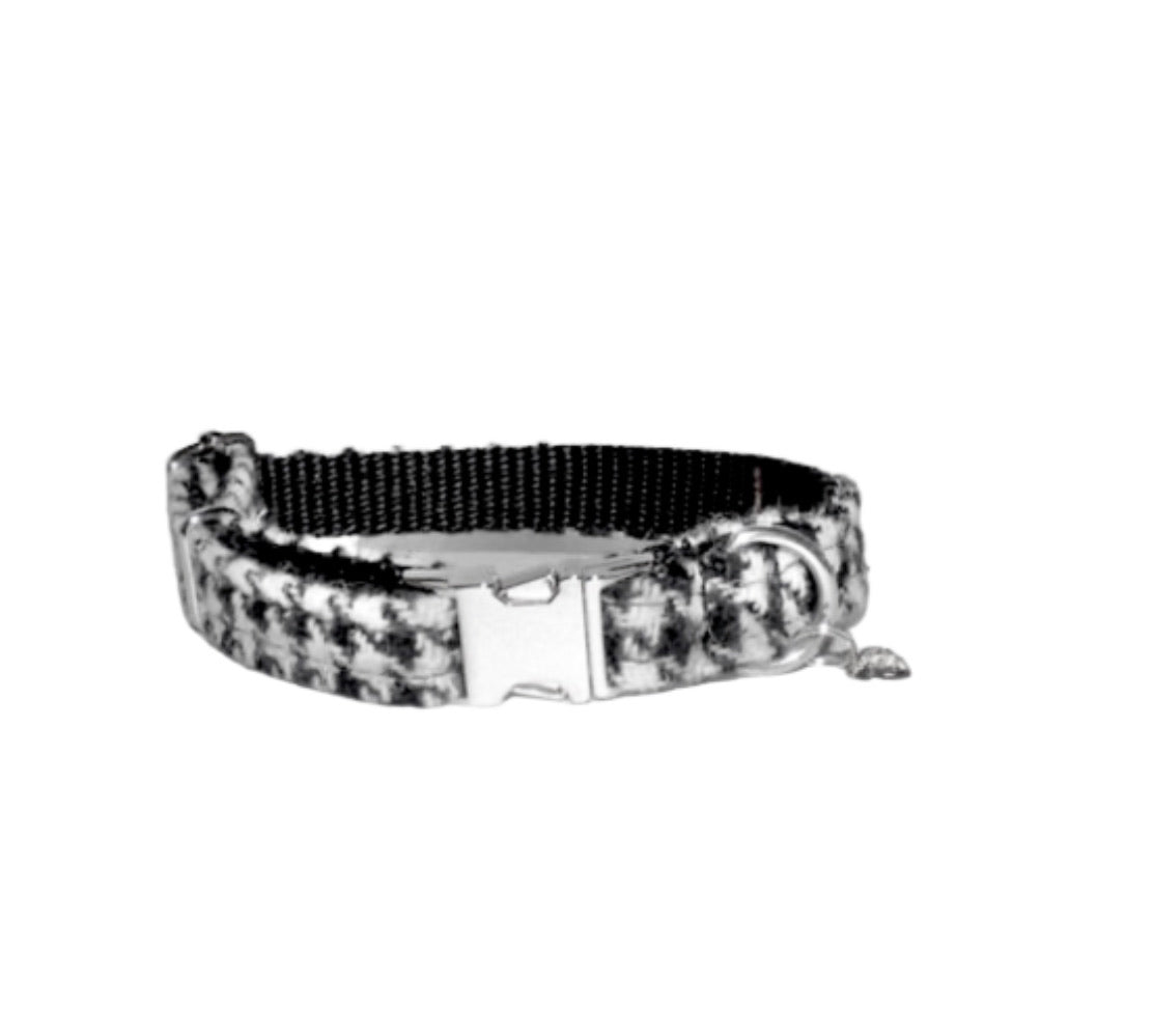 (Nessie) Houndstooth Harris Tweed Dog Collar - BOWZOS