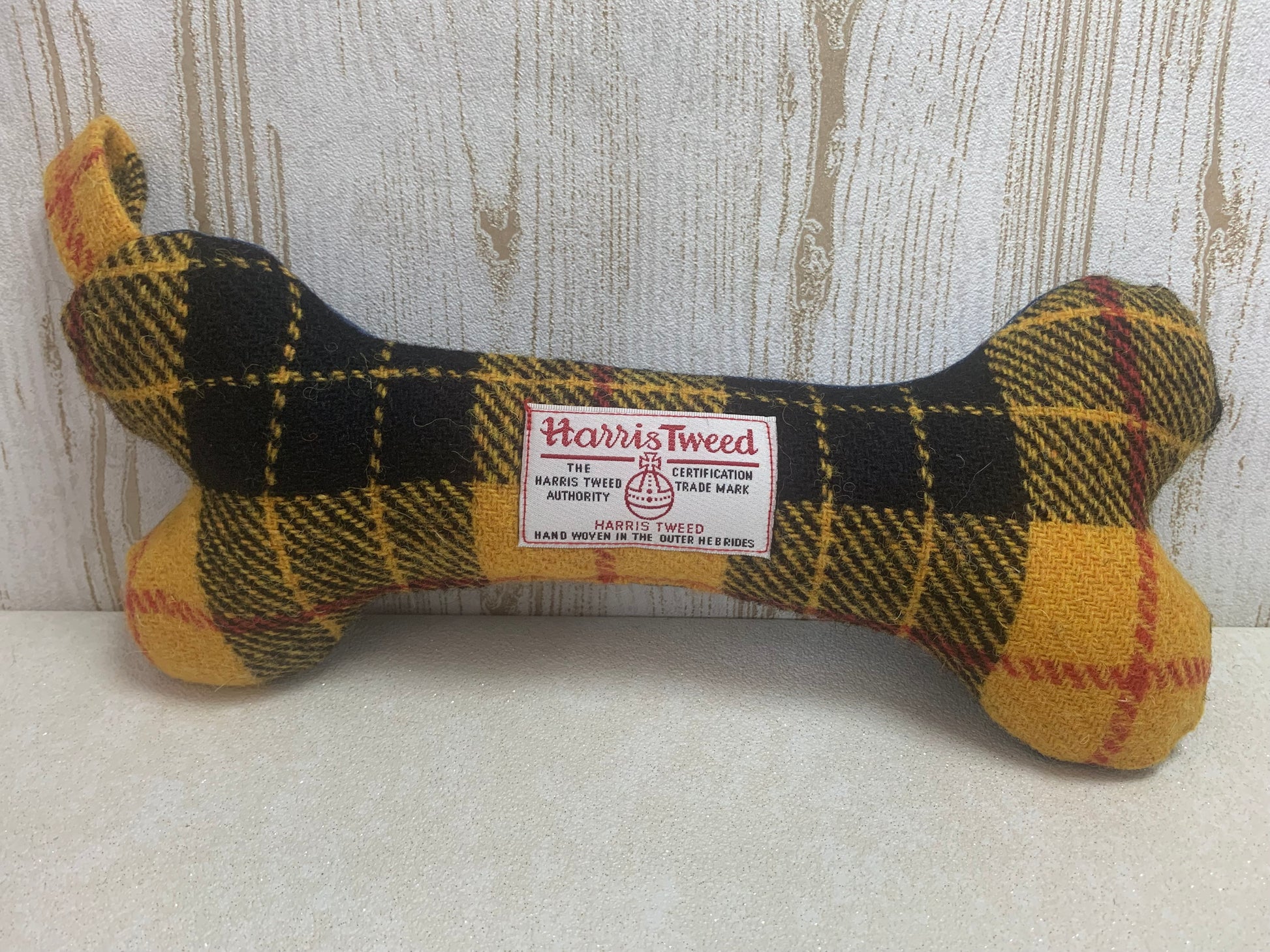 (MacLeod) Harris Tweed Squeaky Bone Toy - MacLeod Modern Dress Tartan - BOWZOS